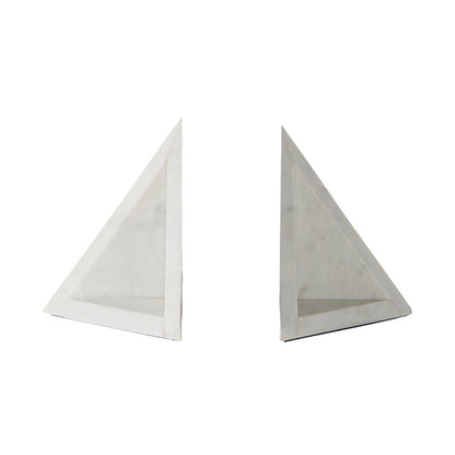 Set of Two White Marble Triangle Decorative Bookends