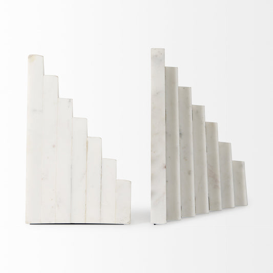Set of Two 9" White Polyresin Decorative Bookends