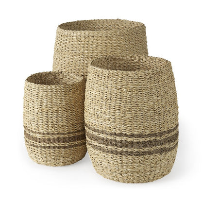 Set of Three Natural And Brown Wicker Basket