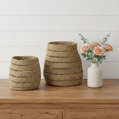 Set of Two Brown Wicker Basket