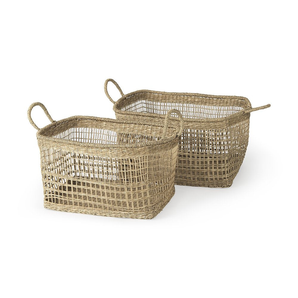 Set of Two Brown Wicker Basket