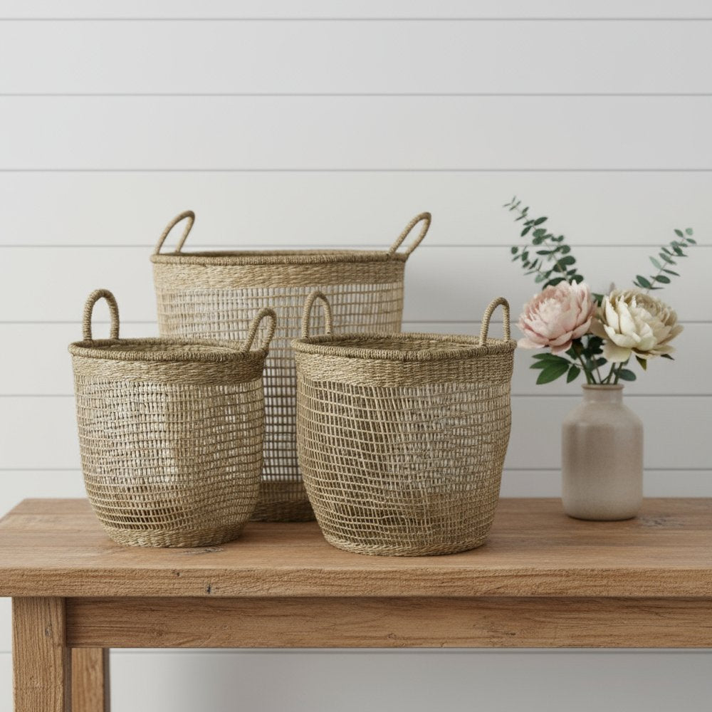 Set of Three Natural Wicker Basket