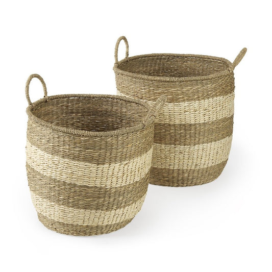Set of Two Natural And Beige Wicker Basket