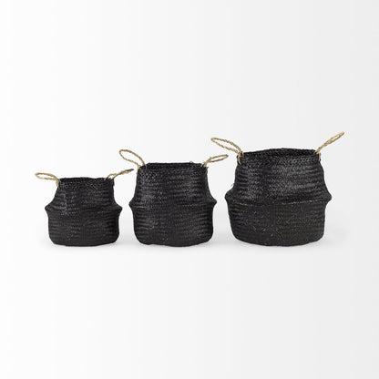 Set of Three Black Wicker Basket