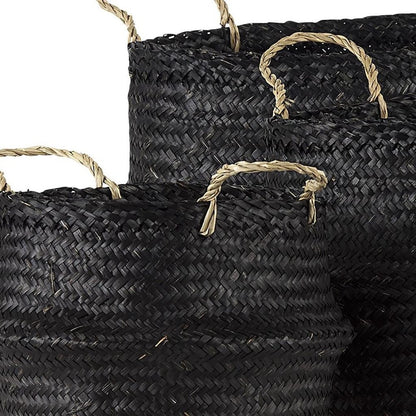 Set of Three Black Wicker Basket
