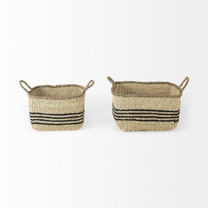 Set of Two Natural And Black Rattan Basket