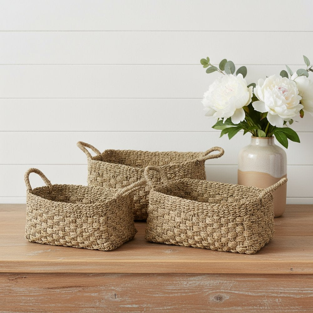 Set of Three Natural Wicker Basket