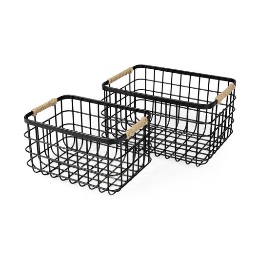 Set of Two Black Metal Basket