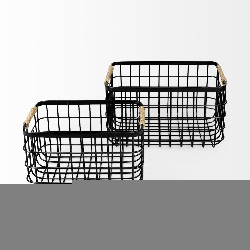 Set of Two Black Metal Basket