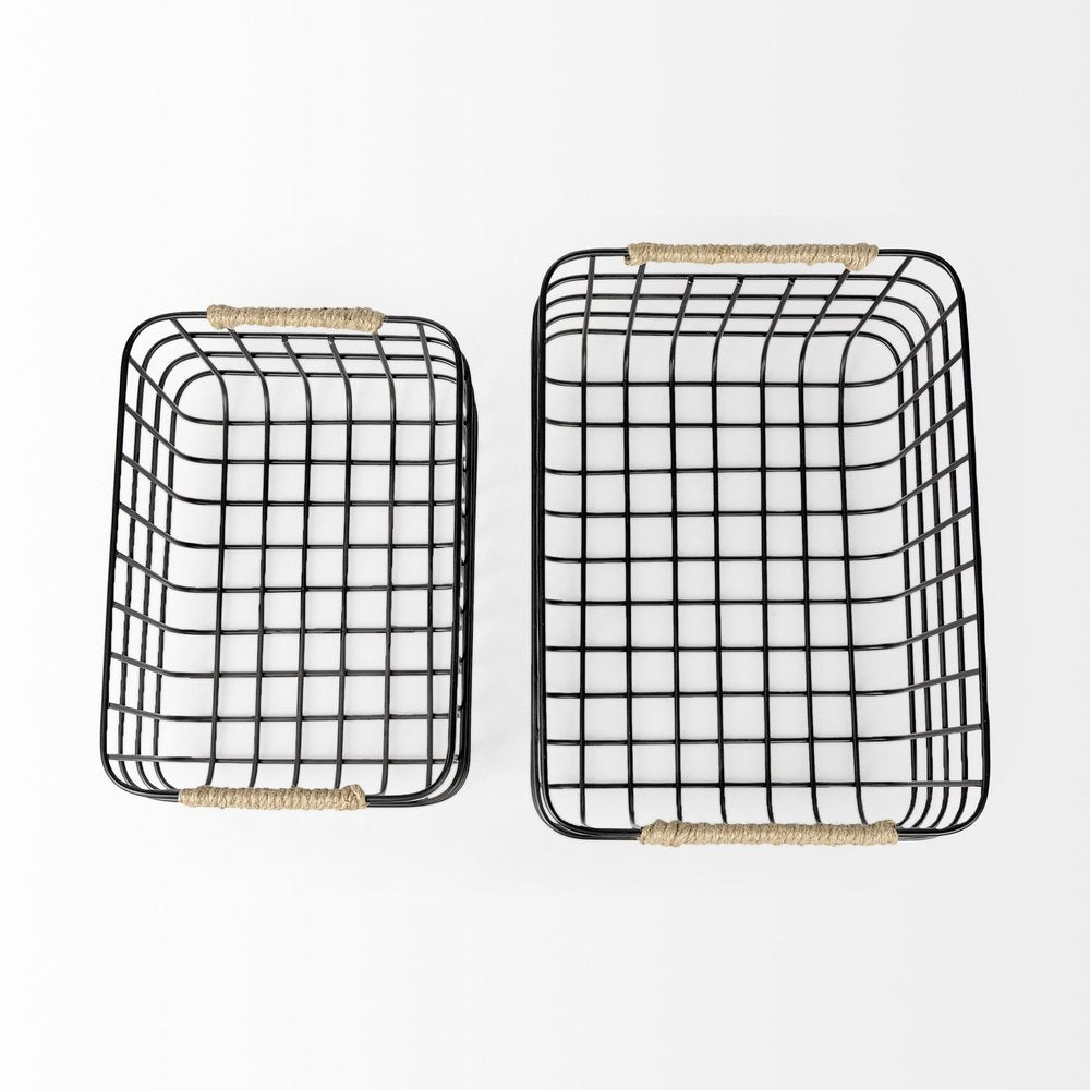 Set of Two Black Metal Basket