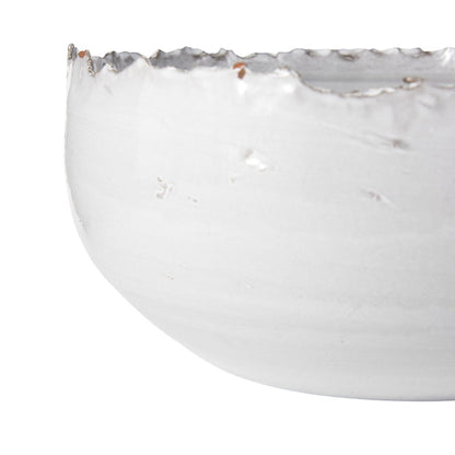 13" White Ceramic Torn Edge Round Centerpiece Bowl