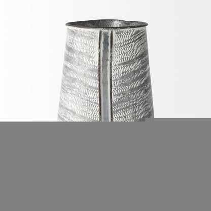 11" Gray and White Abstract Metal Jug Vase