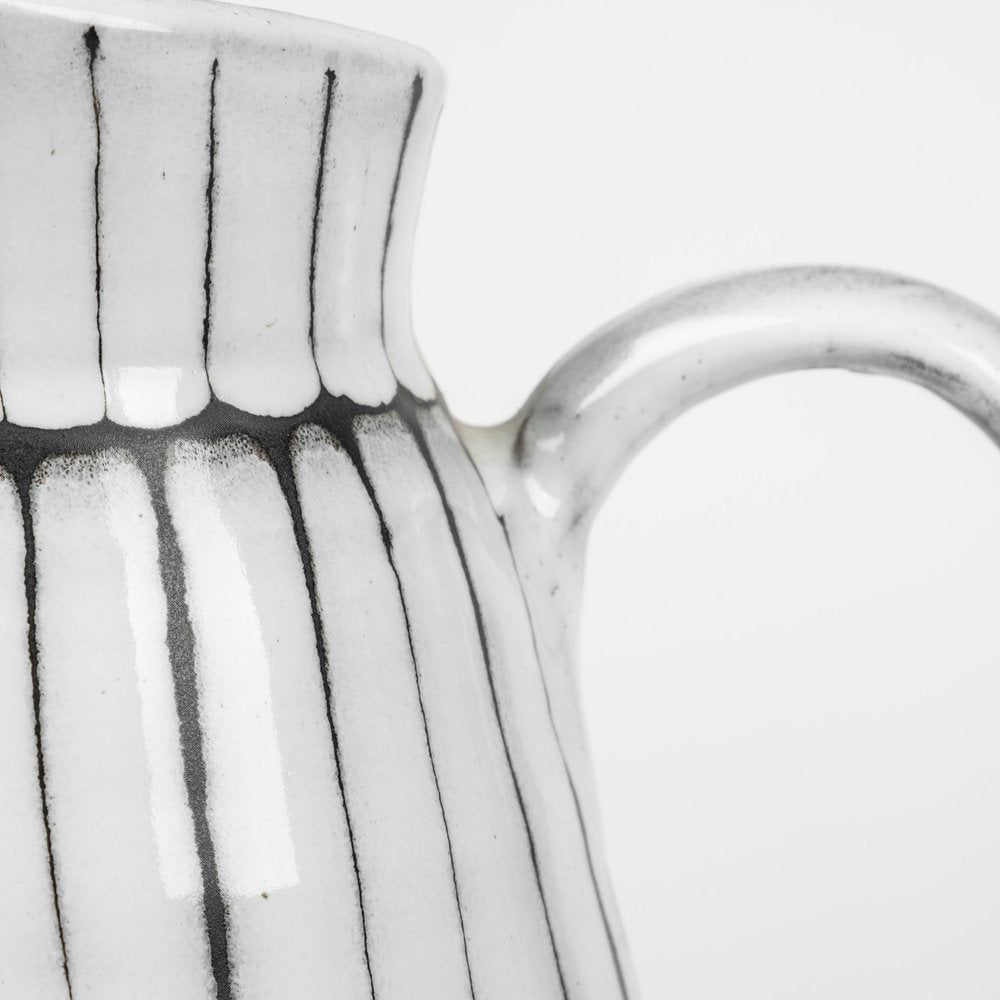 13" Black And White Ceramic Cylinder Jug Vase With Sculptural Details