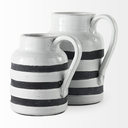 9" Blue And White Cylinder Ceramic Urns Jars