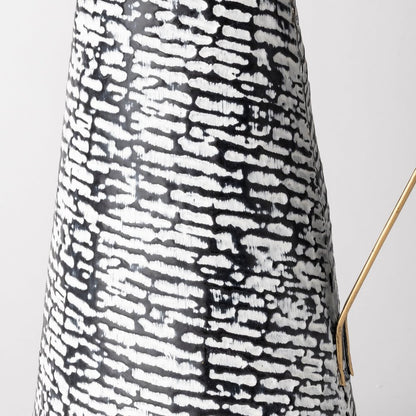 14" Black And White Abstract Cylinder Metal Jug Vase
