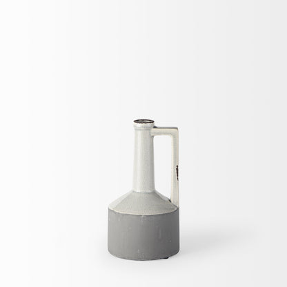 9" Gray And White Cylinder Ceramic Urns Jars
