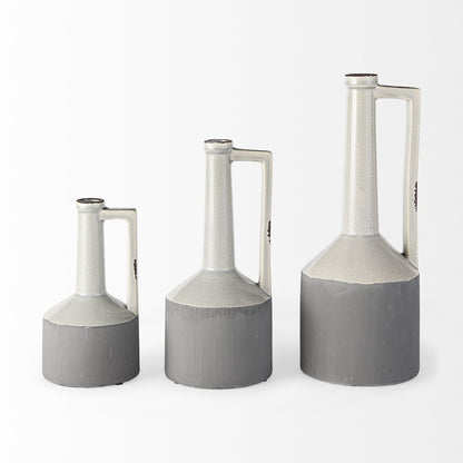 13" Gray And White Cylinder Ceramic Urns Jars