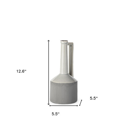 13" Gray And White Cylinder Ceramic Urns Jars