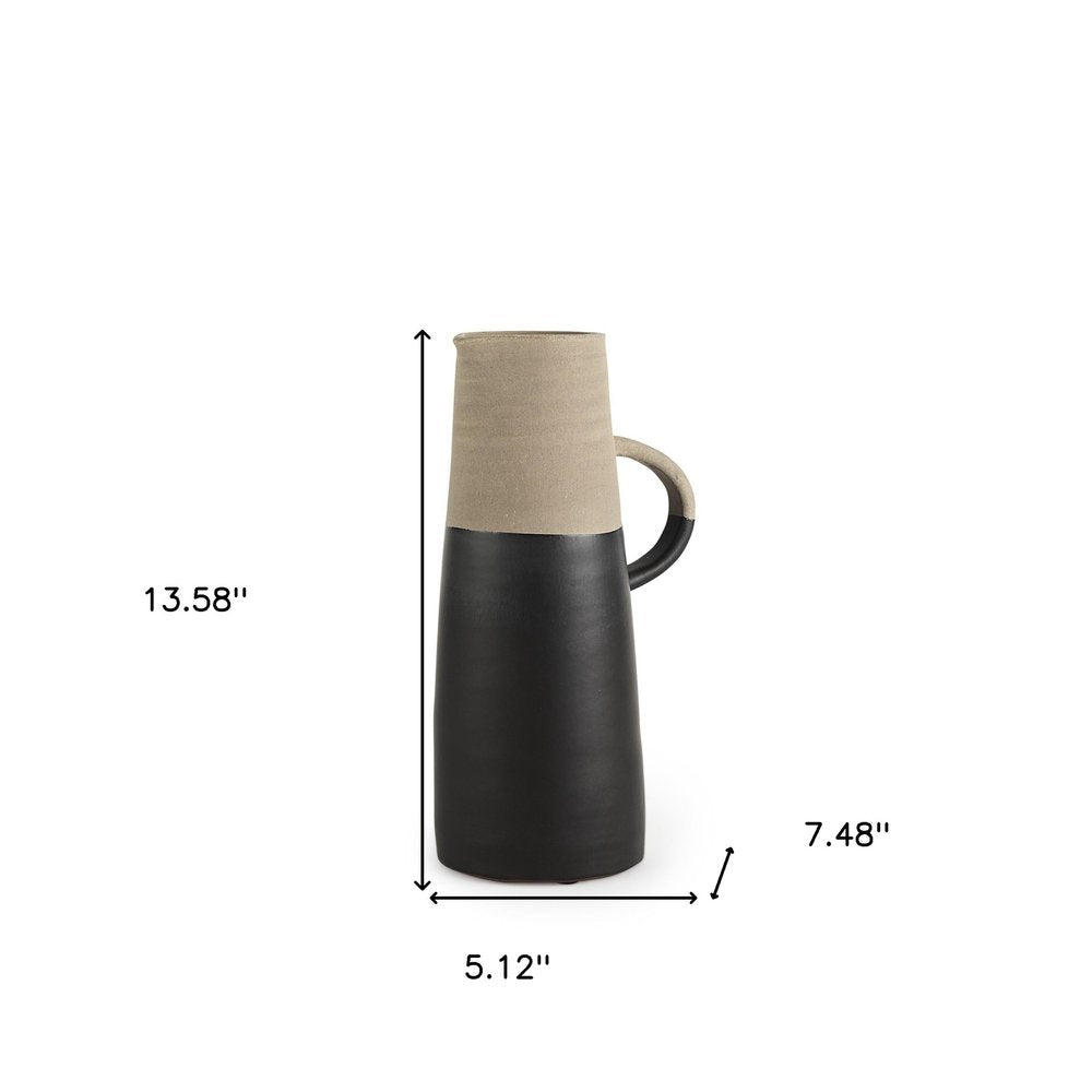 14" Black and Natural Ceramic Decorative Jug