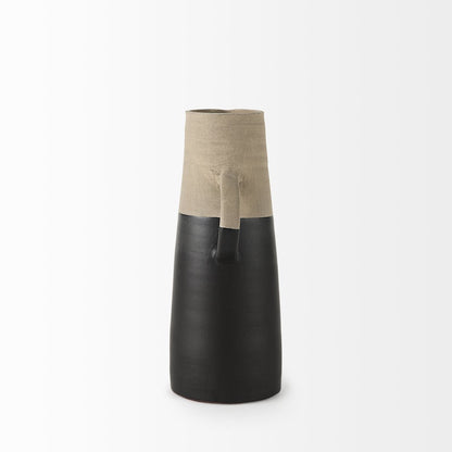 14" Black and Natural Ceramic Decorative Jug