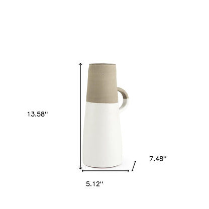 14" White and Natural Ceramic Decorative Jug