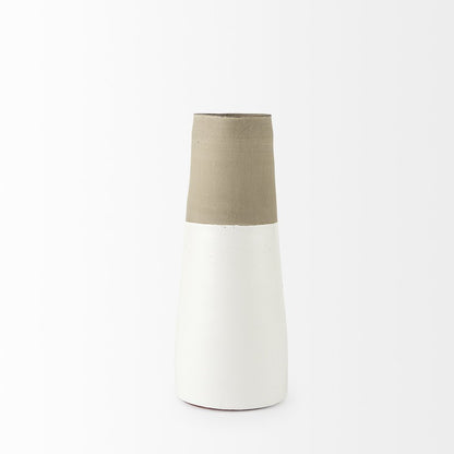 14" White and Natural Ceramic Decorative Jug
