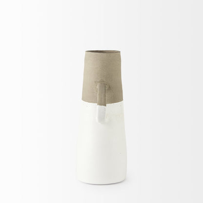 14" White and Natural Ceramic Decorative Jug