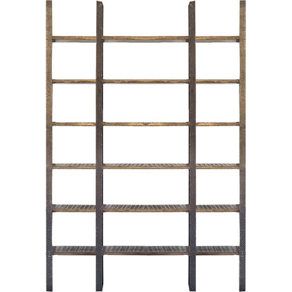 Brown Iron and Solid Wood Six Tier Bookcase