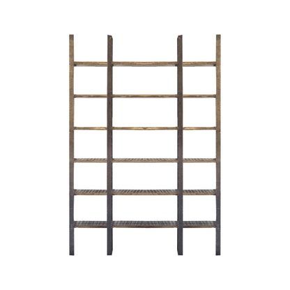 Brown Iron and Solid Wood Six Tier Bookcase