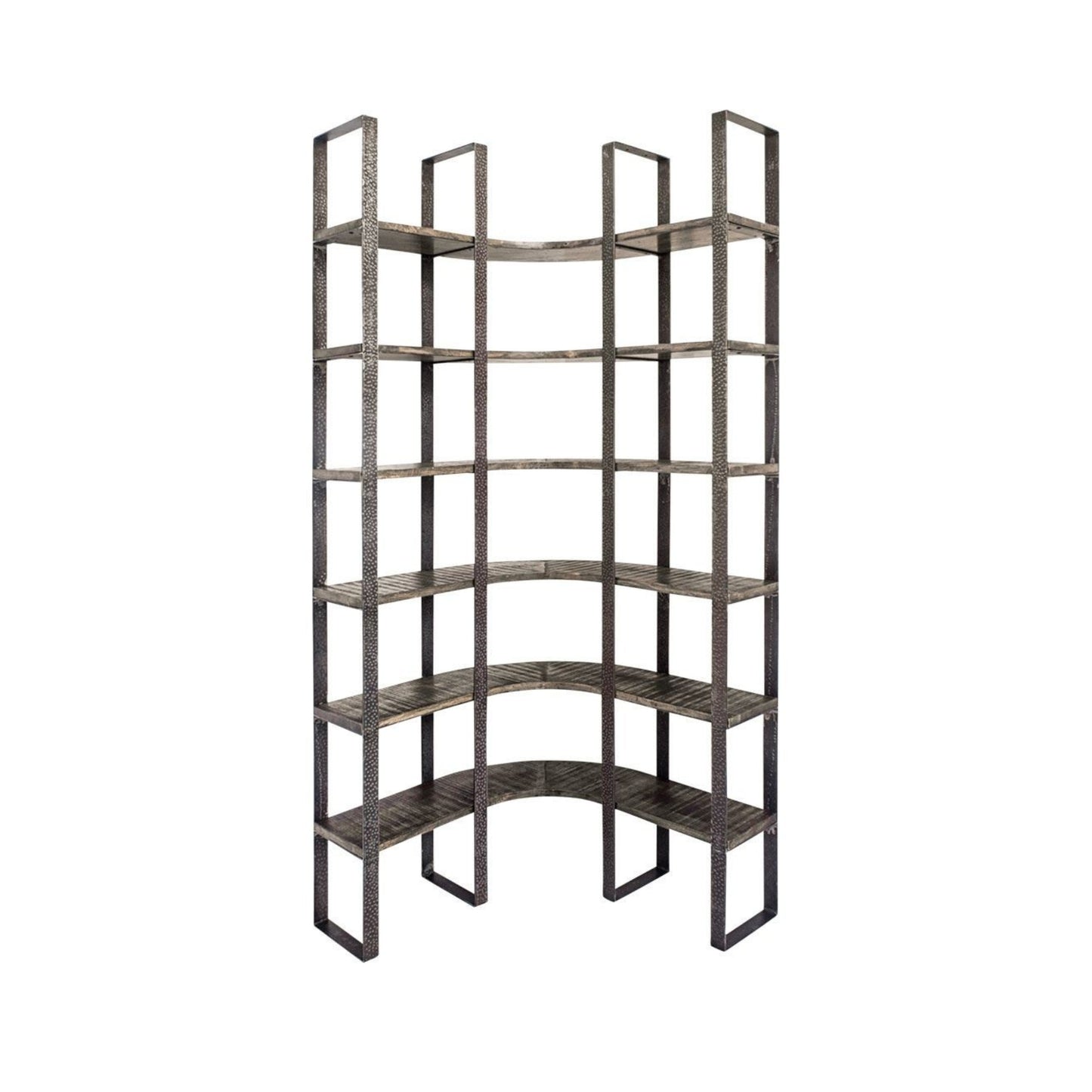 Brown Iron and Solid Wood Six Tier Bookcase