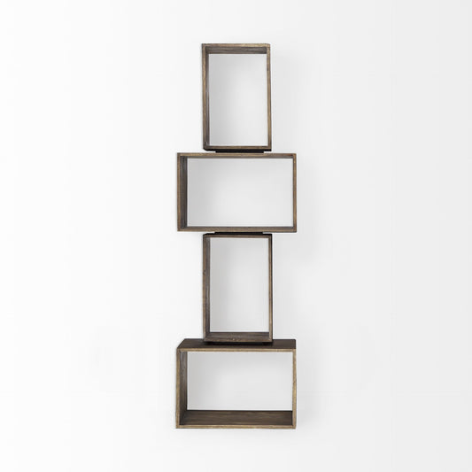 Set of Two Brown Solid and Manufactured Wood Two Tier Floating Bookcase