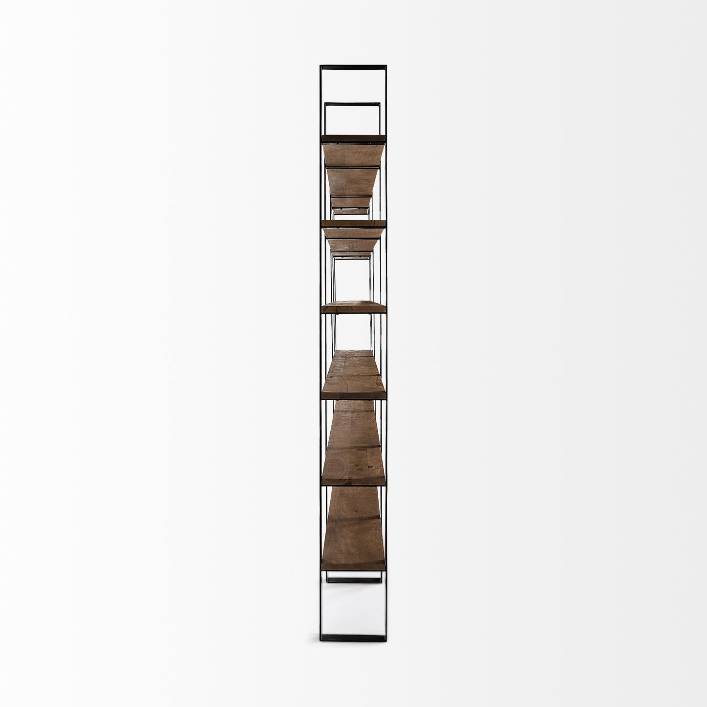 Brown Iron and Solid Wood Six Tier Bookcase