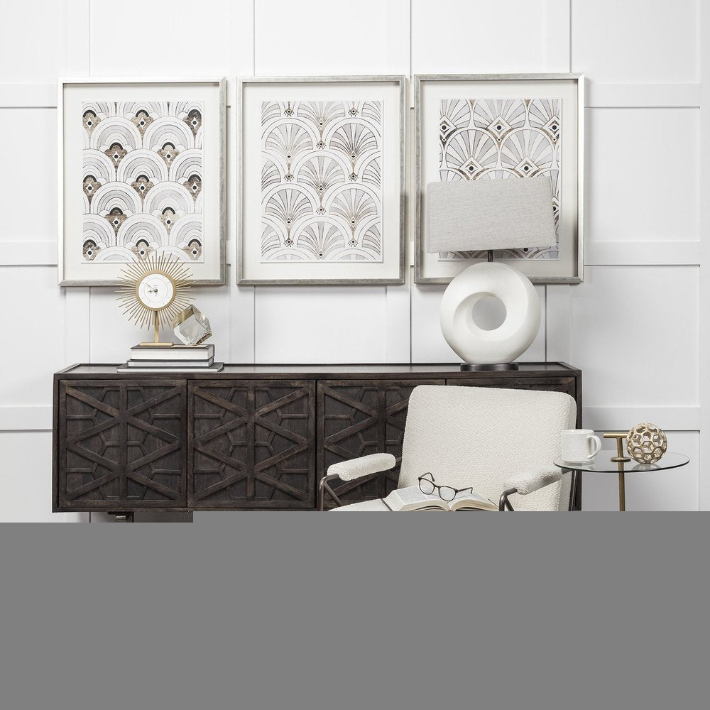 27" White Geometric Table Lamp With Gray Shade