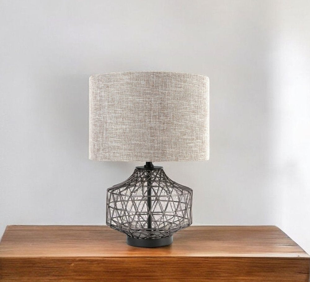 20" Black Lamp Base LED With Brown Shade