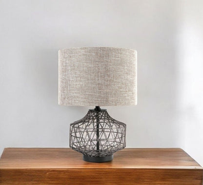 20" Black Lamp Base LED With Brown Shade