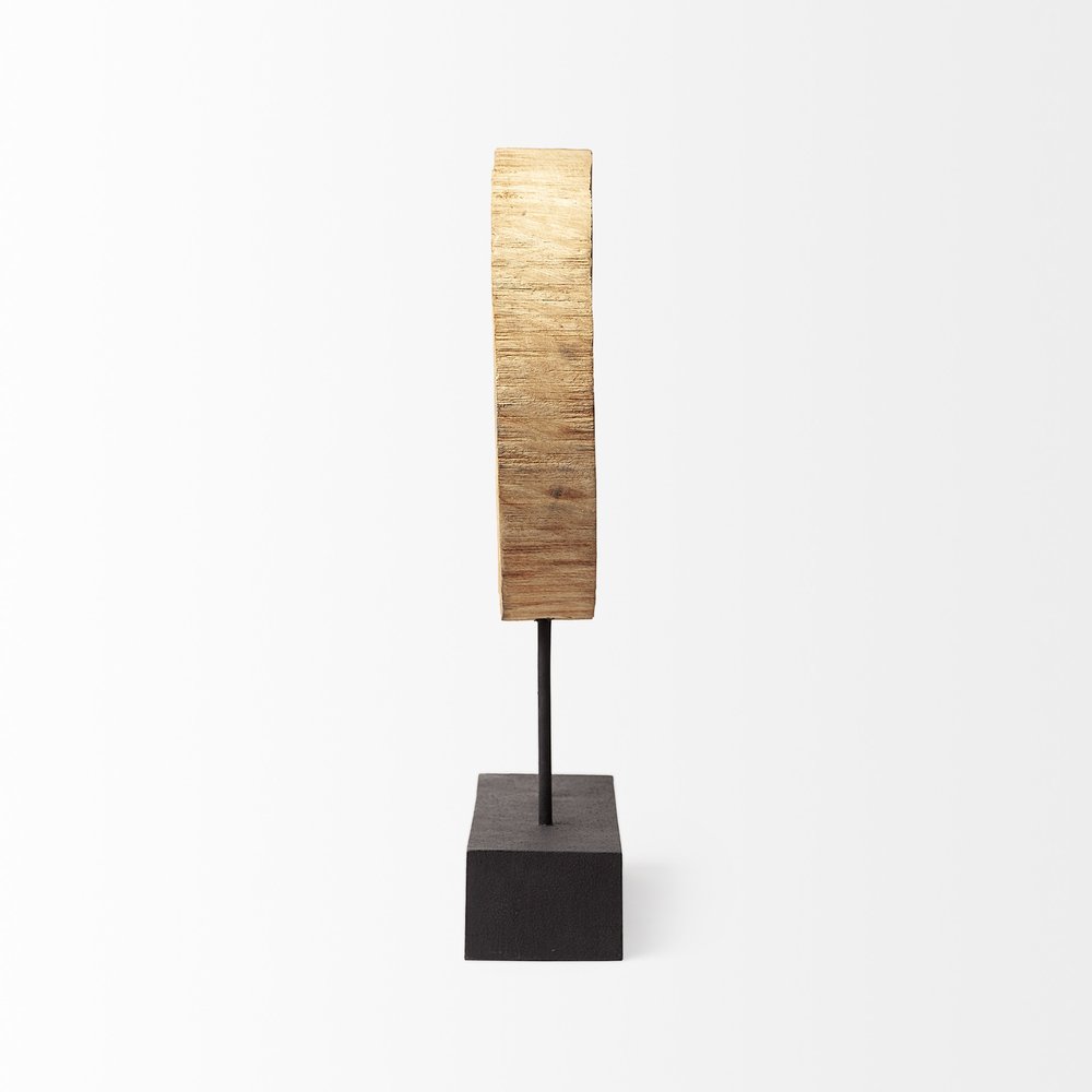 19" Brown and Black Wood Log Cross Section Tabletop Sculpture