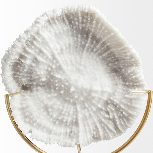 11" Antiqued Gold And White Metal And Resin Coastal Tabletop Sculpture