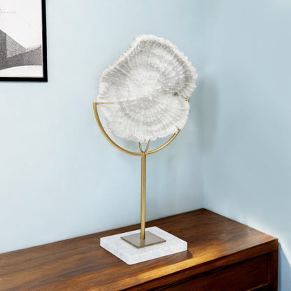 11" White And Gold Resin And Metal Coastal Tabletop Sculpture