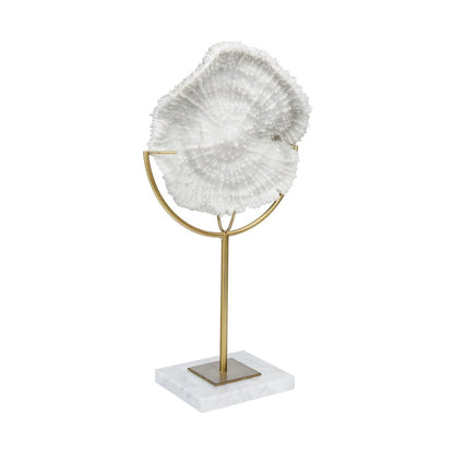 11" Antiqued Gold And White Metal And Resin Coastal Tabletop Sculpture
