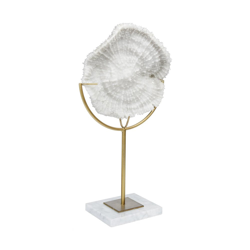 11" White And Gold Resin And Metal Coastal Tabletop Sculpture