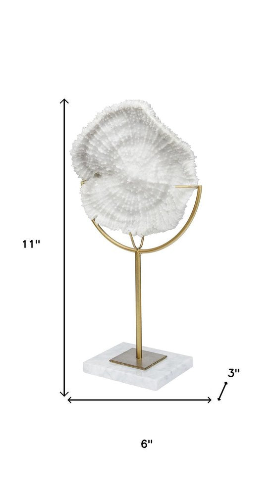 11" White And Gold Resin And Metal Coastal Tabletop Sculpture