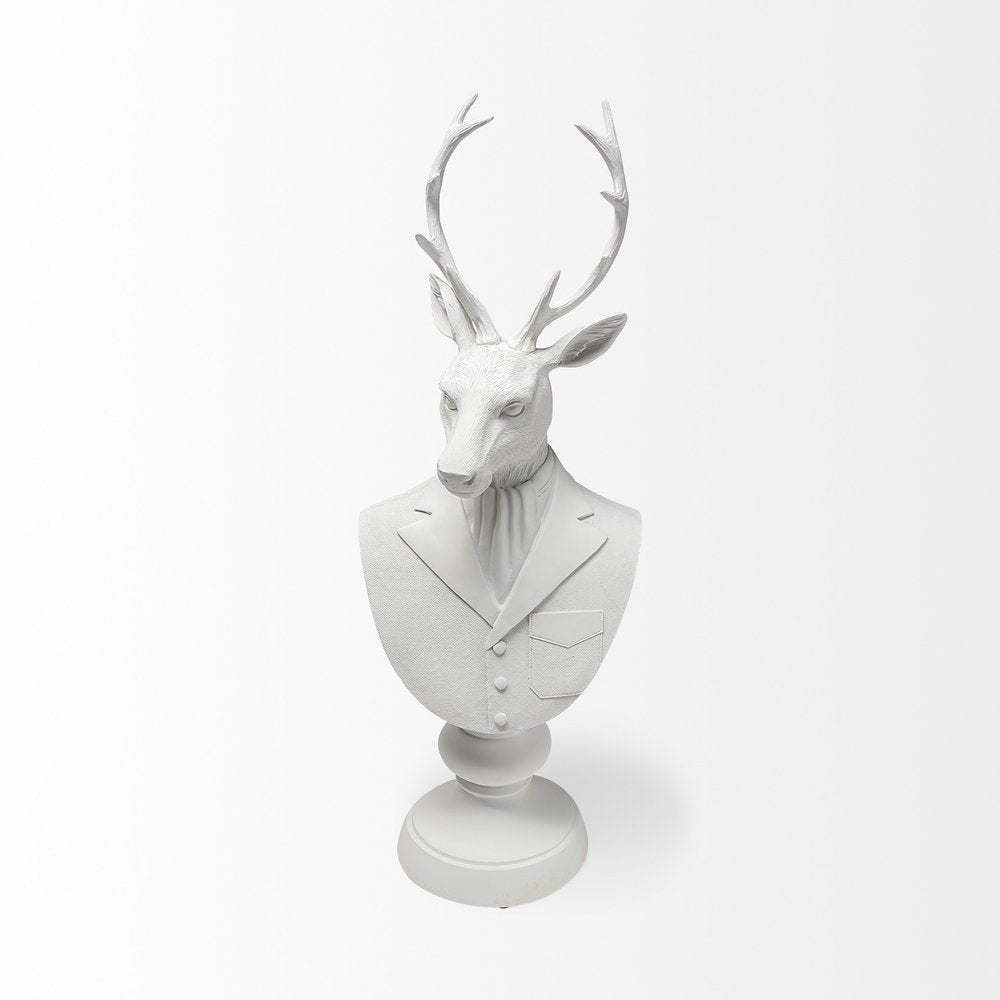 23" White Polyresin Suited Deer Bust Tabletop Sculpture