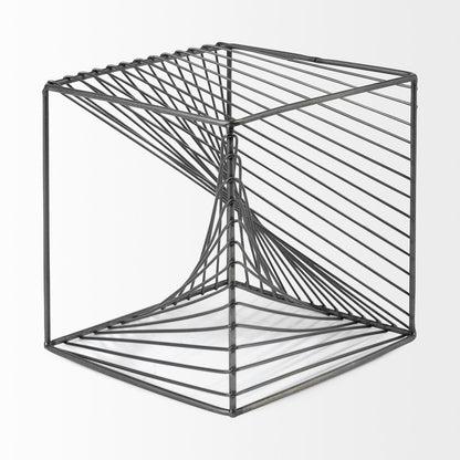8" Silver Metal Cube Tabletop Sculpture