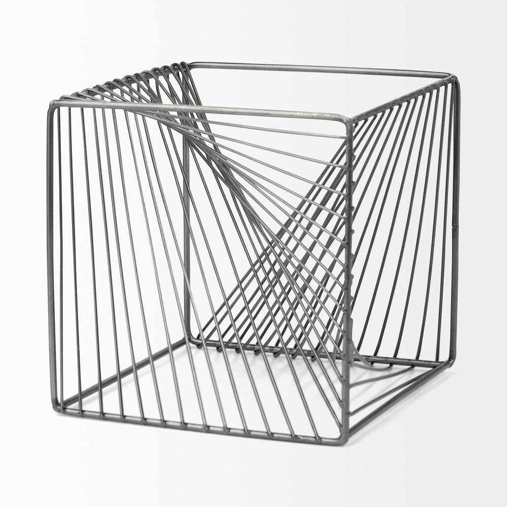 8" Silver Metal Cube Tabletop Sculpture