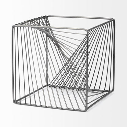 8" Silver Metal Cube Tabletop Sculpture