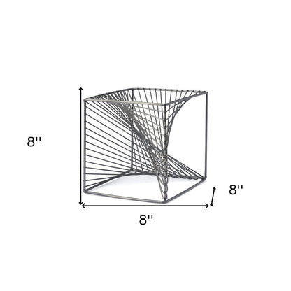 8" Silver Metal Cube Tabletop Sculpture