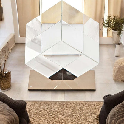 6" Optical Glass Cube And Gold Sculpture