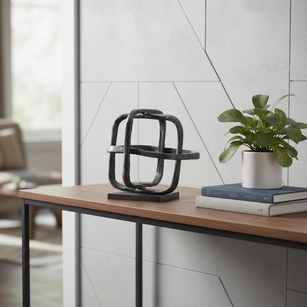 Silver Metal Cubed Shaped Link Sculpture