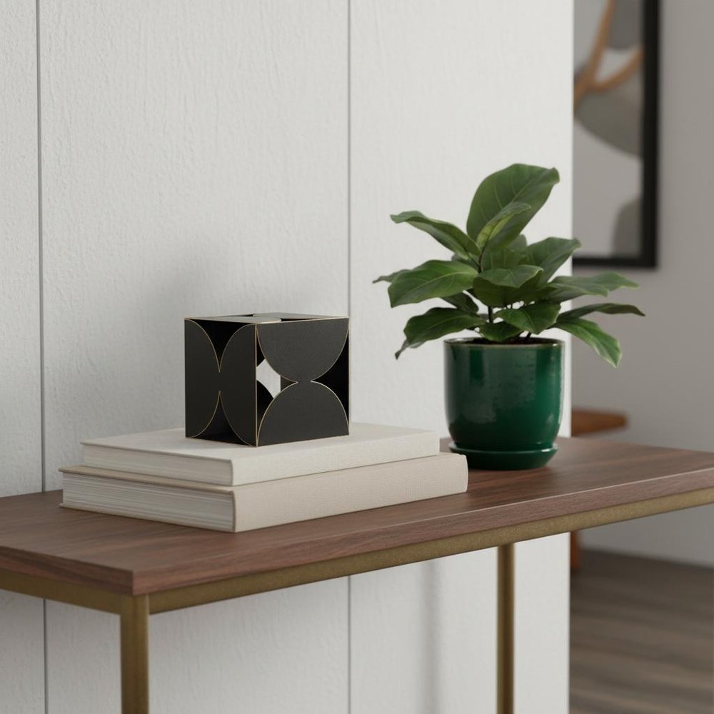 6" Contemporary Black Metal Geo Cube Sculpture