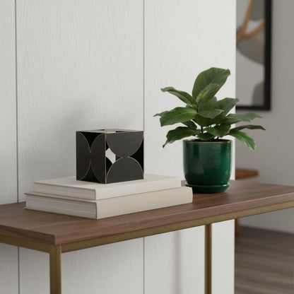 6" Contemporary Black Metal Geo Cube Sculpture